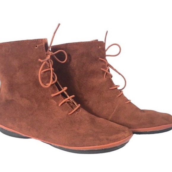 Camper Shoes - Camper Girl Suede Burnt Orange Lace Up Ankle Booties Shoes 37 US 6.5